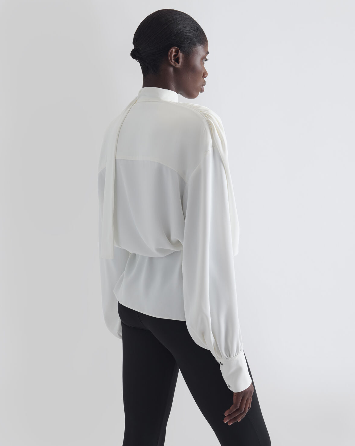 DRAPED BLOUSE WITH TIED COLLAR
