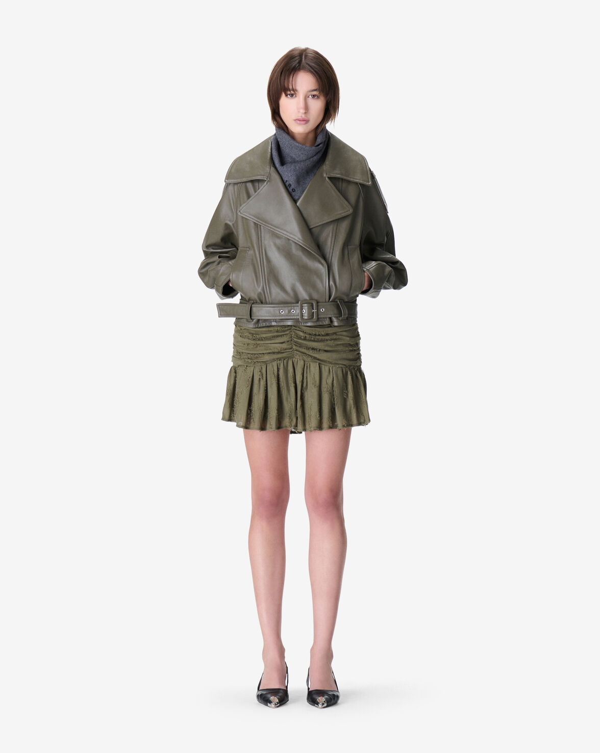 LEATHER BELTED JACKET