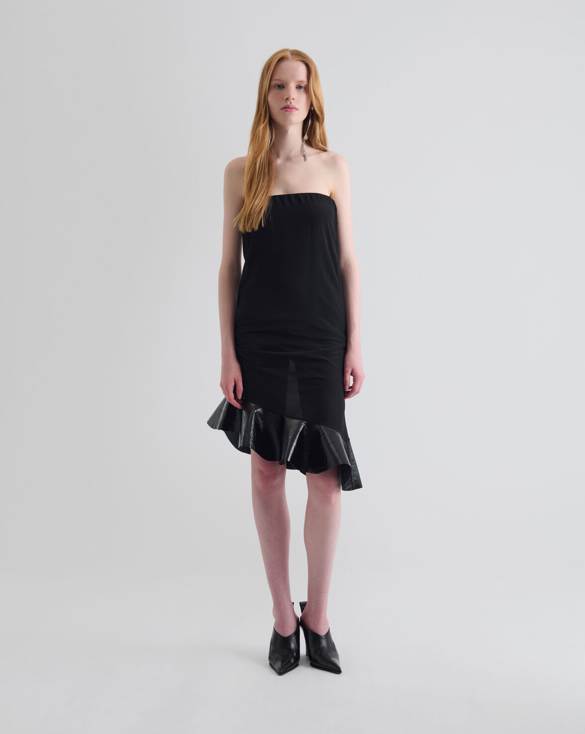 LEATHER RUFFLED FULL DRESS