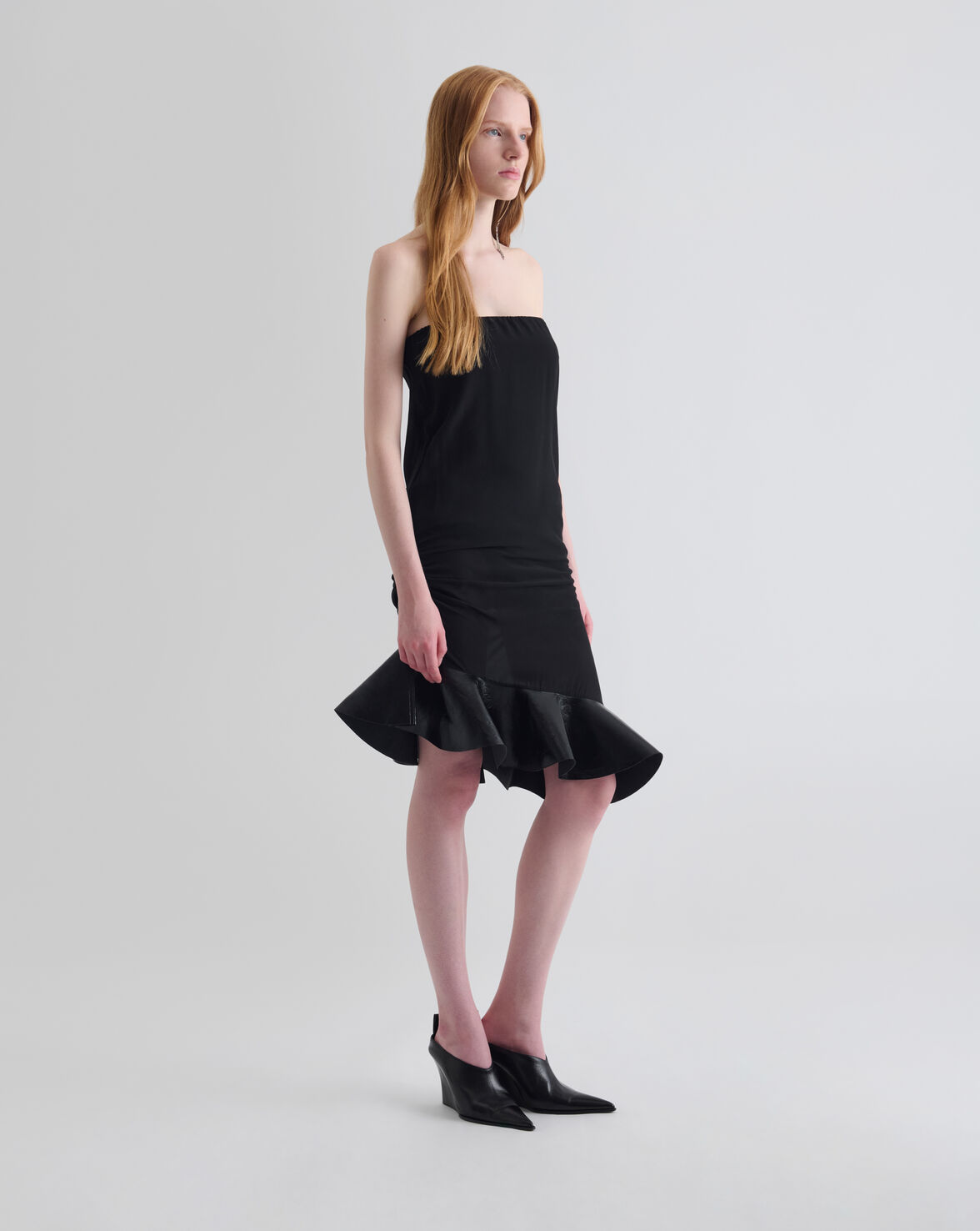 LEATHER RUFFLED FULL DRESS