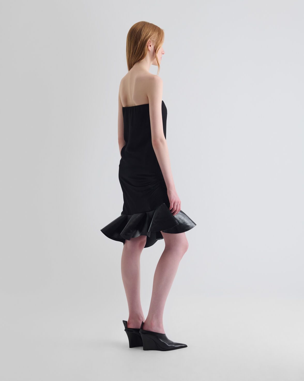 LEATHER RUFFLED FULL DRESS